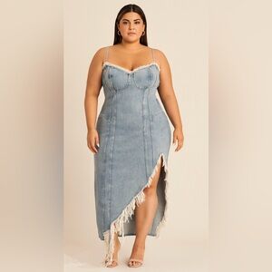 Good American Maxi Shredded Denim Jean Corset Style Front Plus Sz Dress 2XL/5XL